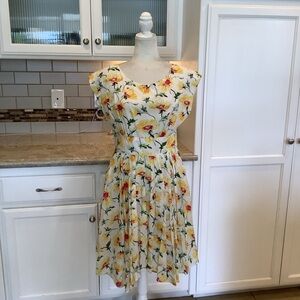 dil from Anthropologie Yellow Floral Print Dress Size 8
